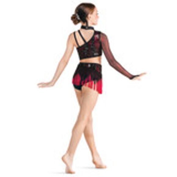 Dance Costume Large Child Red 10th House TH24166 Sequin 2 pc Fringe - Picture 3 of 6